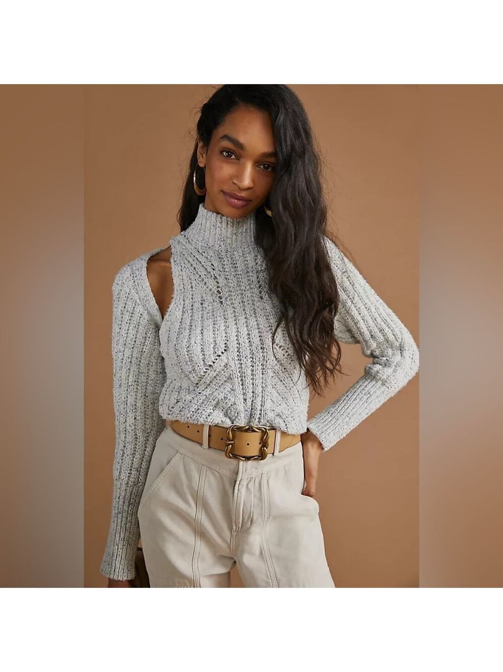 Anthropologie Cozy Ribbed Crop Shrug Women’s XS Gray Knit Long Sleeve